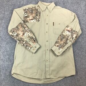 Magellan Sportswear Mens Medium Khaki Canvas Deer Camo Shooting Hunting Shirt